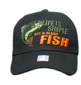 & Fish Camo Hat Sleep Funny Fishing Gift Life is Simple 100% Cotton Embroidered Cap Eat