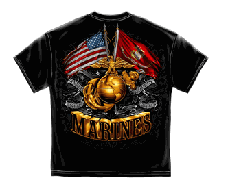 Marines Dual Flag Black T-Shirt small