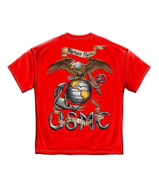 USMC Crest With Eagle Red T-Shirt USMC Crest With Eagle Red T-Shirt