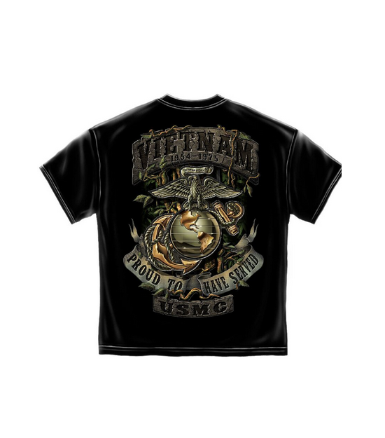USMC Vietnam Jungle Theme Black T-Shirt