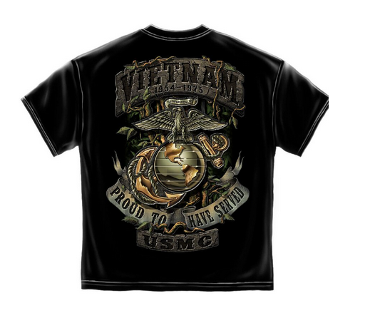 USMC Vietnam Jungle Theme Black T-Shirt small