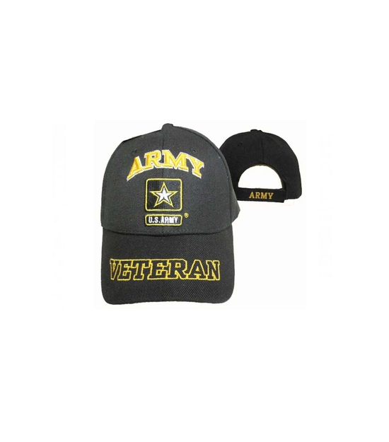 U.S. Army Veteran Black Cap w Star Emblem